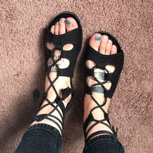 Black strappy sandals!